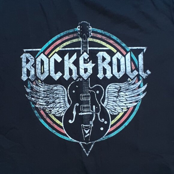 Rock & Roll - Guitar Wings Logo - New Women's Large Black T-Shirt - Picture 2 of 4
